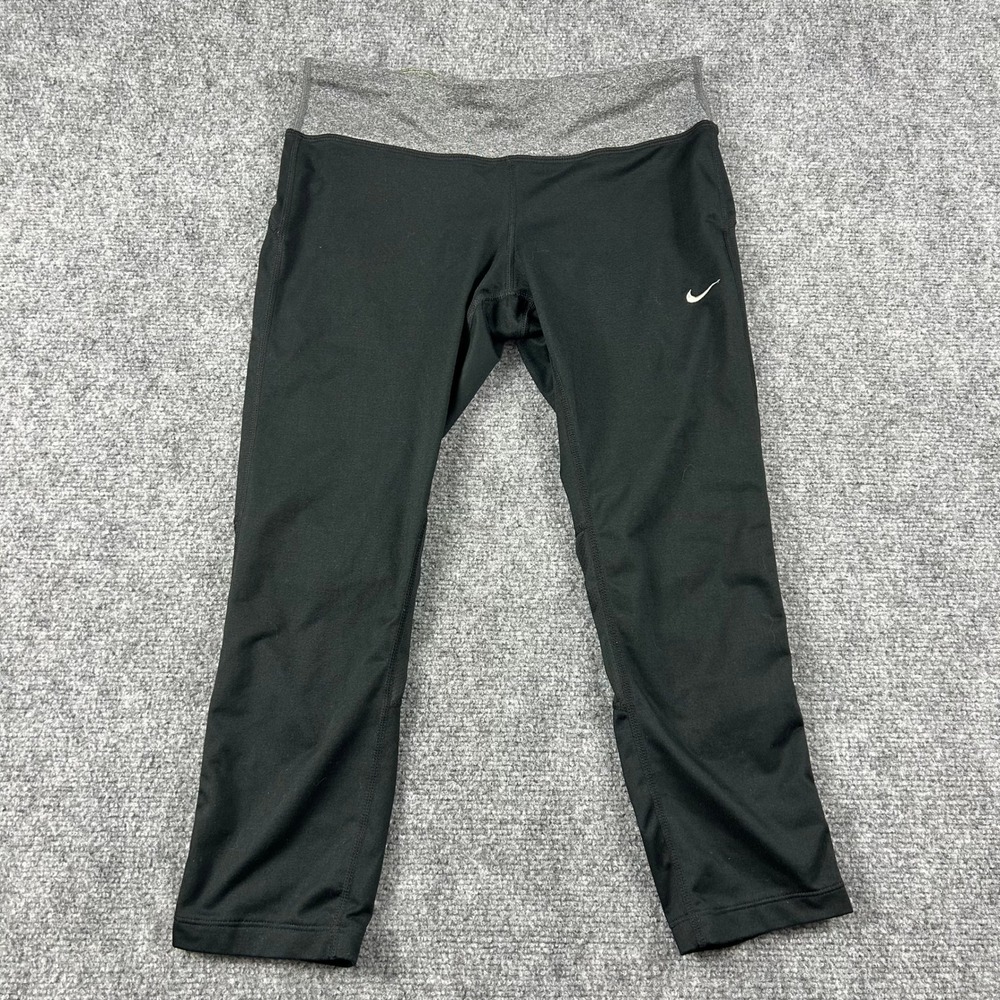 Nike Running Leggings Womens Medium Black Grey Dri Cropped Athletic‎ Yoga Pants